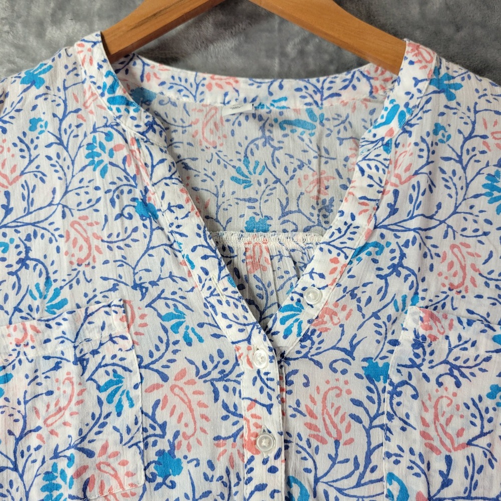 Old Navy‎ Womens Small White Pink Blue Floral Print Long Sleeve Top Vibes - Picture 7 of 10
